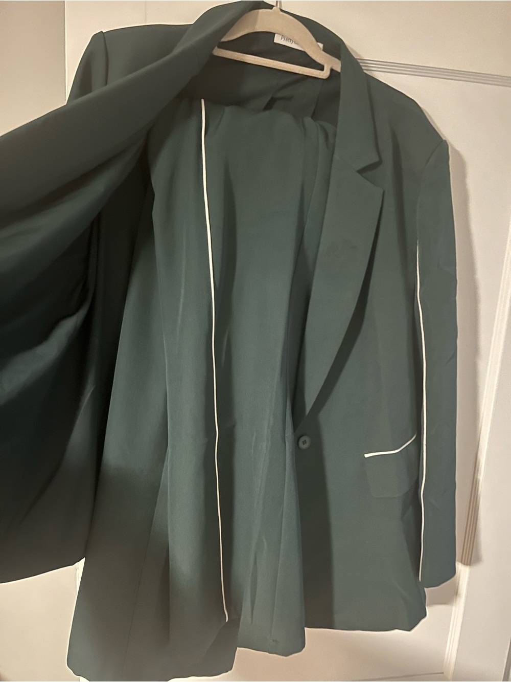 Women's Dark Green Pantsuit with White Piping